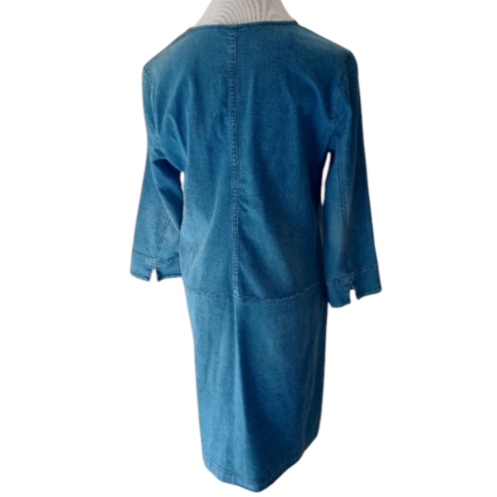 J.Jill Denim Dress. 3/4 Sleeve. Dropped Waist hem in back. Size 6. - Picture 2 of 6